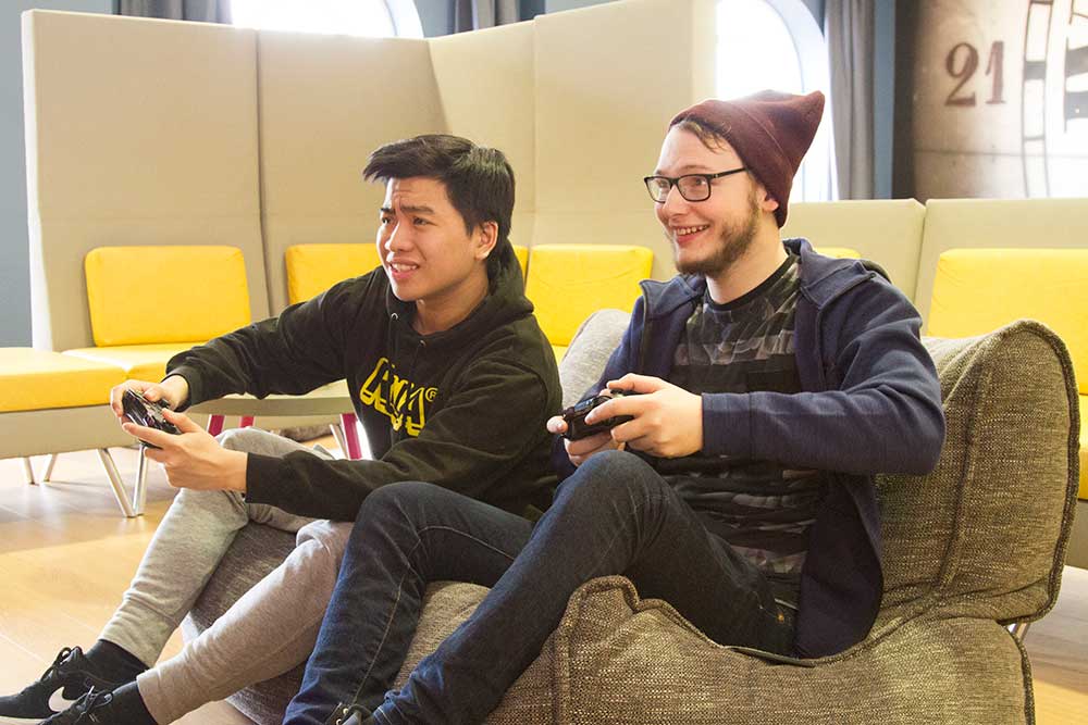 Students playing video games