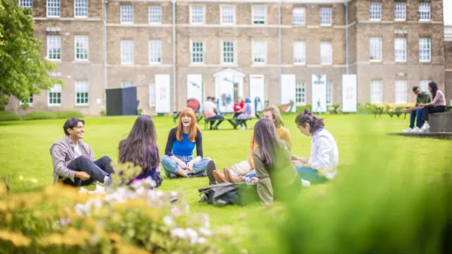 students on lawn